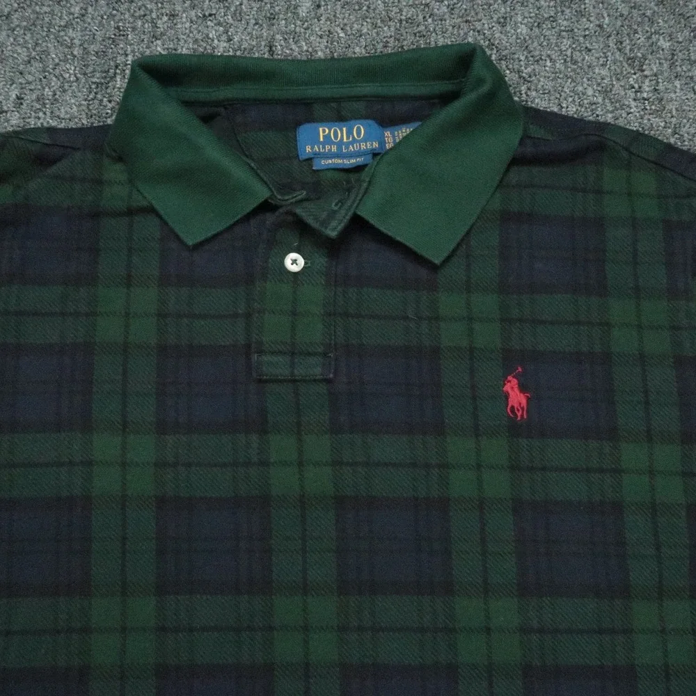 Polo Ralph Lauren Shirt Men Extra Large Green Blue Tartan Plaid Custom Slim Fit